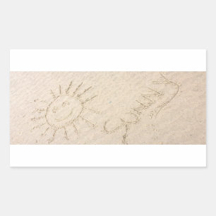 Sonniges Gesicht im glücklichen Strand des Sandes Rechteckiger Aufkleber