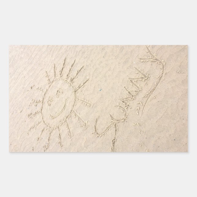 Sonniges Gesicht im Sand glücklicher Strand Rechteckiger Aufkleber (Vorderseite)