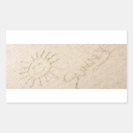 Sonniges Gesicht im Sand glücklicher Strand Rechteckiger Aufkleber