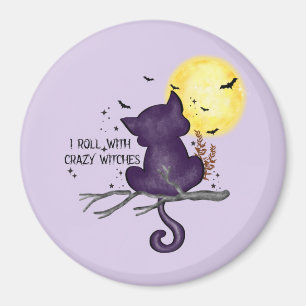 Sonniges Halloween Schwarze Katze und magischer Mo Magnet