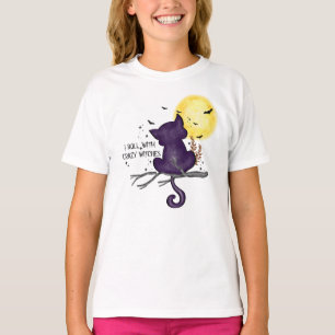 Sonniges Halloween Schwarze Katze und magischer Mo T-Shirt