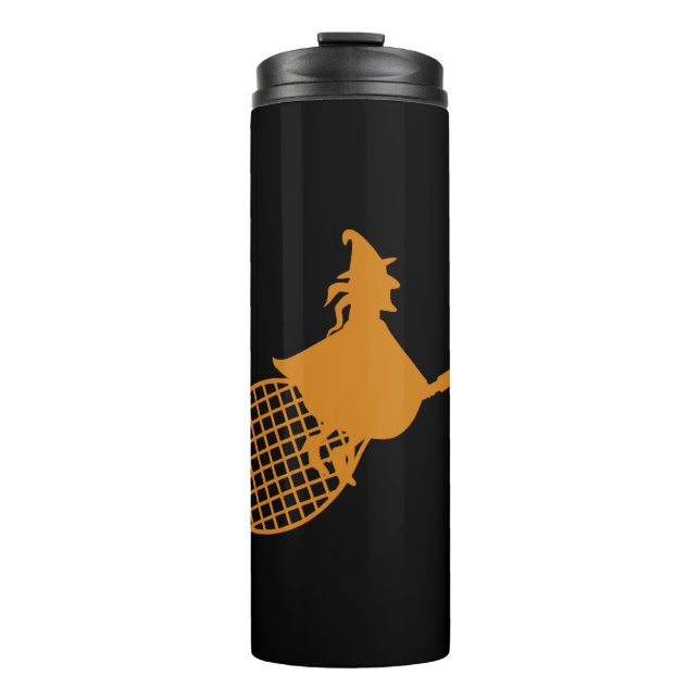 Sonniges Halloween Tennis - Hexe auf Tennis Thermosbecher (Vorderseite)