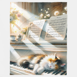 Sonniges Klavier-Katzen-Cottagecore-Traum Fleecedecke