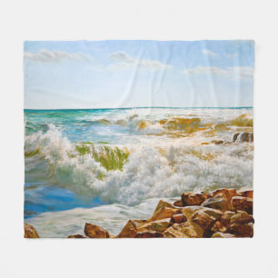 Sonniges Meer mit donnernden Wellen Fleecedecke