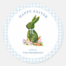 Sonniges mit Blue Gingham Grenze Happy Oaster Runder Aufkleber