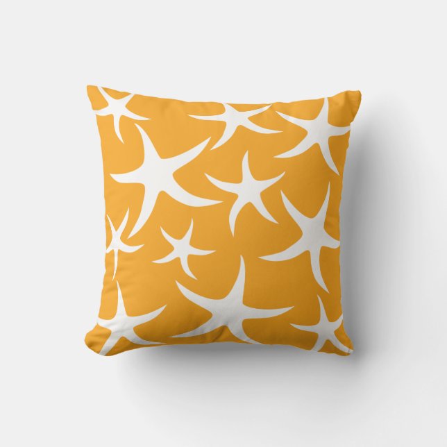 Sonniges orange und weißes Starfish-Muster Kissen (Vorderseite)