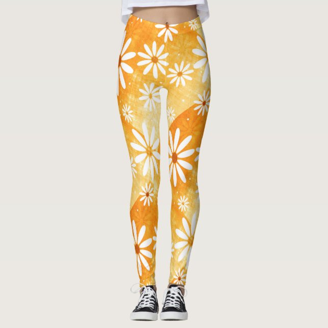 Sonniges Orangengold mit Gänsen gemustert Leggings (Vorderseite)