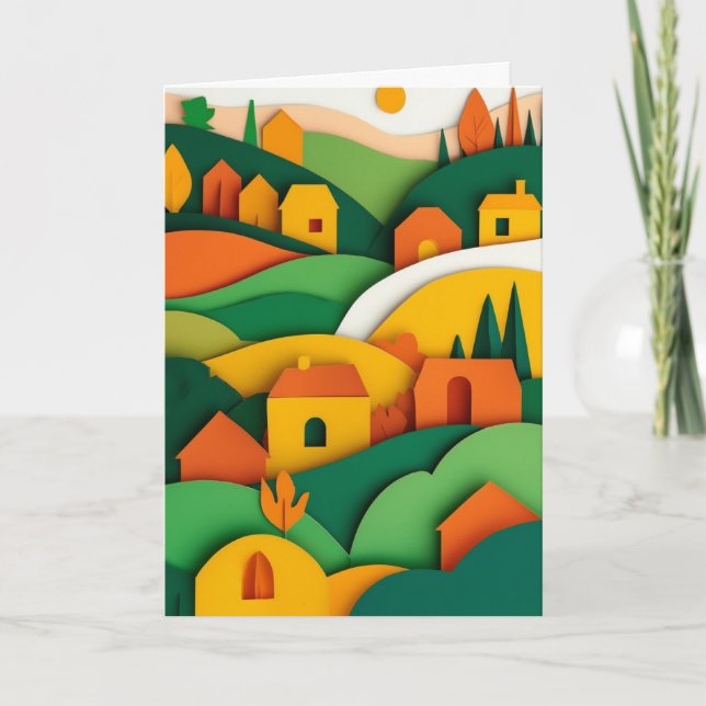 Sonniges Papierdorf Karte (Vorderseite)
