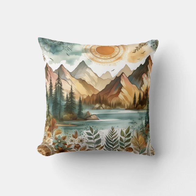 Sonniges Rustikales Boho Naturschutzgebiet Gebirgs Kissen (Vorderseite)