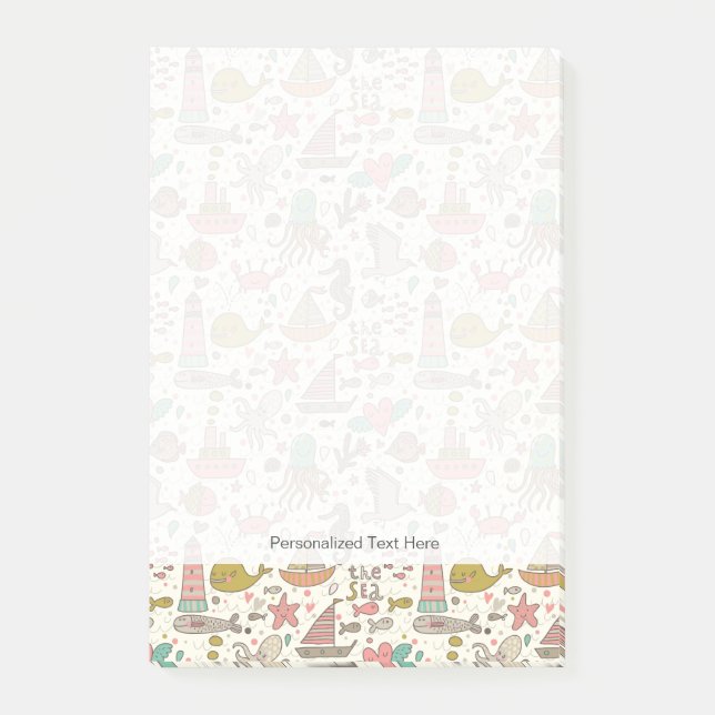 Sonniges Sommermuster mit Schiffen Post-it Klebezettel (Vorderseite)