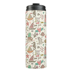 Sonniges Sommermuster mit Schiffen Thermosbecher