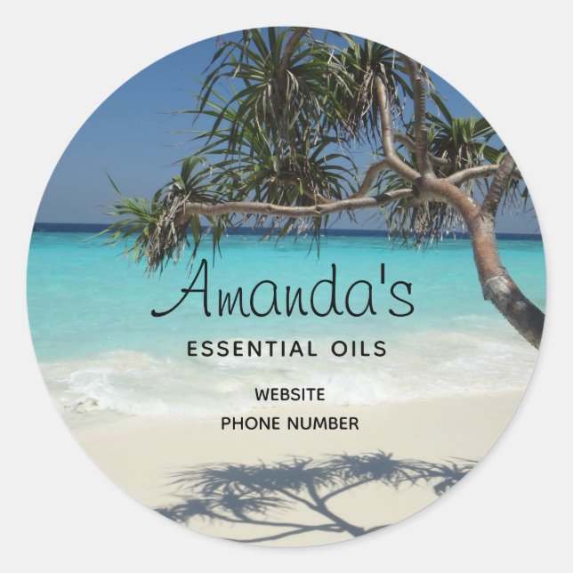 Sonniges Tropical Beach Ocean Paradise Business Runder Aufkleber (Vorderseite)