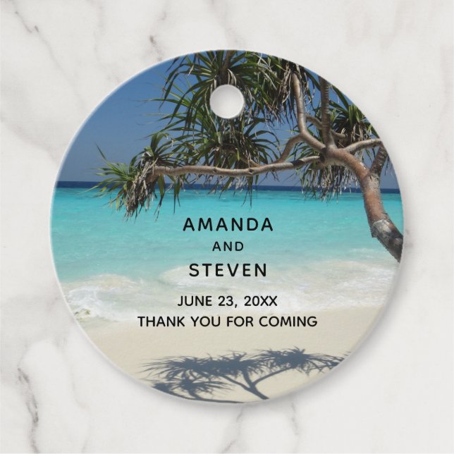 Sonniges Tropical Beach Ocean Paradise Hochzeit Geschenkanhänger (Vorderseite)