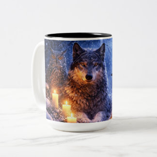 Sonnwende Inspirierter Wolf Rabe und Eule Zweifarbige Tasse