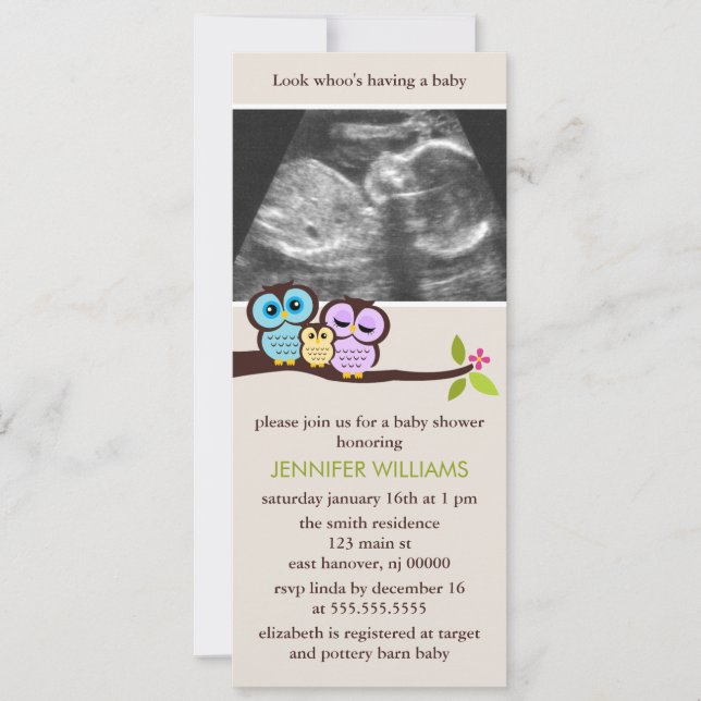Sonogram Foto Kinderdusche Einladungen für die Owl (Vorderseite)