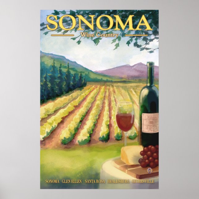 Sonoma, Californie Vin Pays Affiche de voyage (Devant)