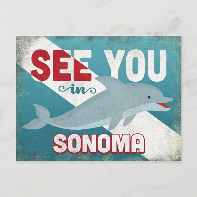 Sonoma Dolphin - Retro Vintage Travel Postkarte (Vorderseite)