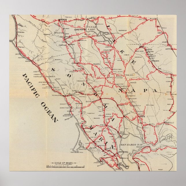 Sonoma, Marin, See und Napa-Landkreise Poster (Vorne)