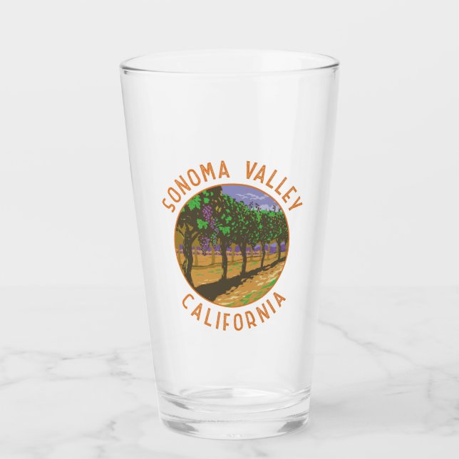 Sonoma Valley California Retro Distressed Circle Glas (Vorderseite)