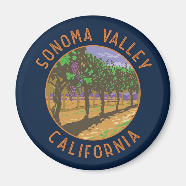 Sonoma Valley California Retro Distressed Circle Magnet (Vorne)