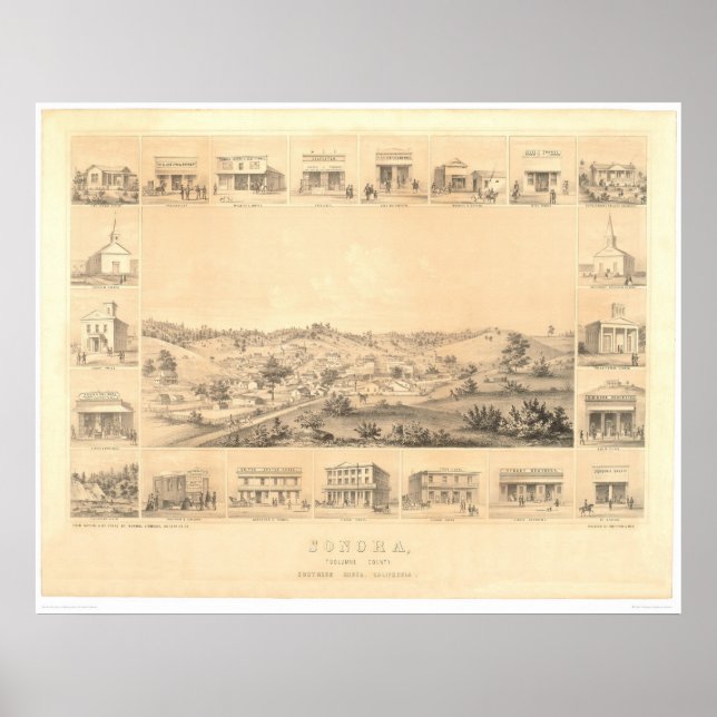 Sonora, CA. Panoramakarte 1854 (1647A) - restaurie Poster (Vorne)