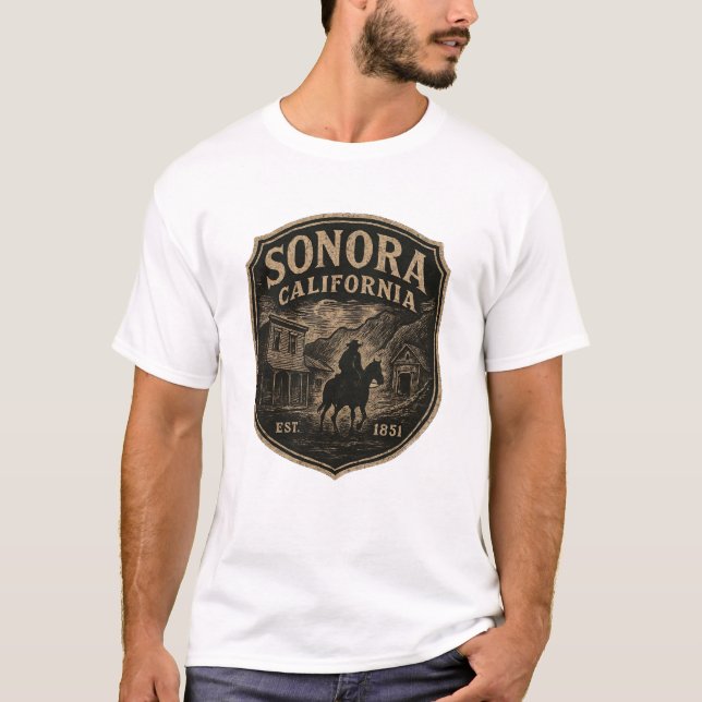 Sonora California Lone Horseman Gold Rush Abzeiche T-Shirt (Vorderseite)