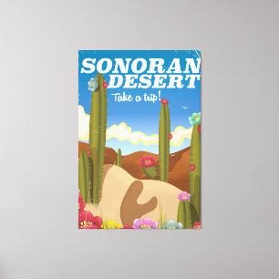 Sonora-Wüsten-Kaktus Cartoon-Reiseplakat. Leinwanddruck