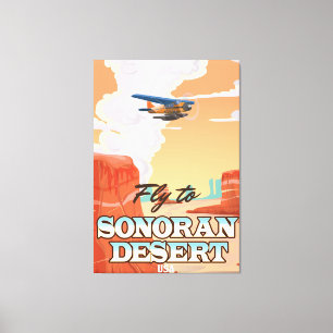 Sonoran Wüste Cartoon Reiseplakat. Leinwanddruck