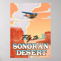 Sonoran Wüste Cartoon Reiseplakat.