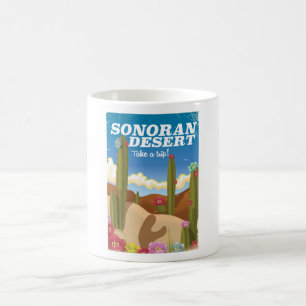 Sonoran Wüste Kaktus Cartoon Reiseplakat. Kaffeetasse