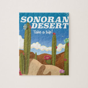 Sonoran-Wüsten-Kaktus-Cartoon-Reiseplakat.