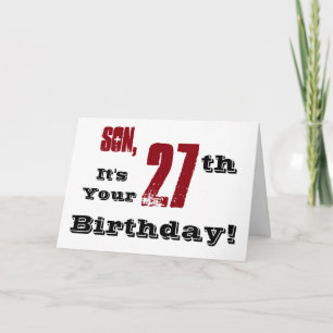 Son's 27. Geburtstag Gruß in schwarz, rot, weiß. Karte