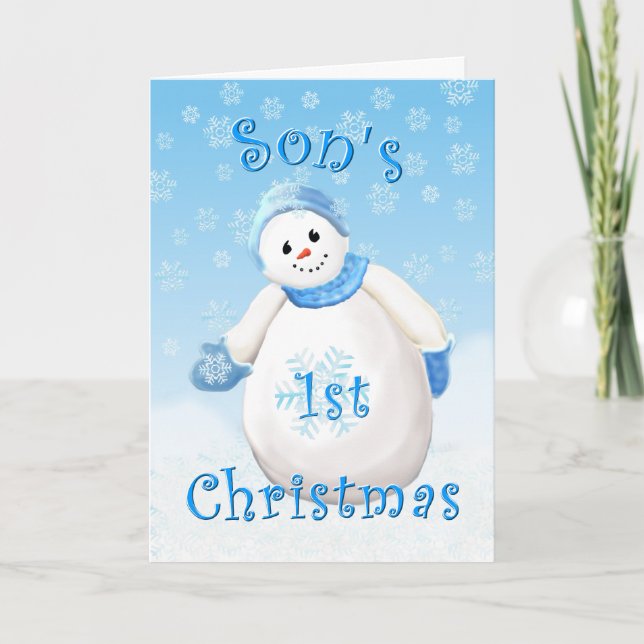 Sons erster Weihnachtsschneemann Feiertagskarte (Vorderseite)