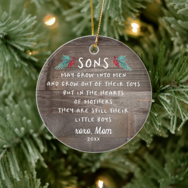 Sons Gedicht Geschenk von der Mama Personalisiert  Keramik Ornament (Baum)