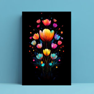 Sonst glühende Wildblumen Regenbogen auf Schwarz Postkarte