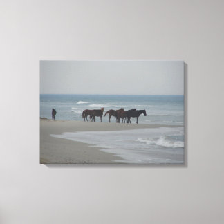 SONSTIGE BANKEN WILD MUSTANG PFERDE AM STRAND LEINWANDDRUCK