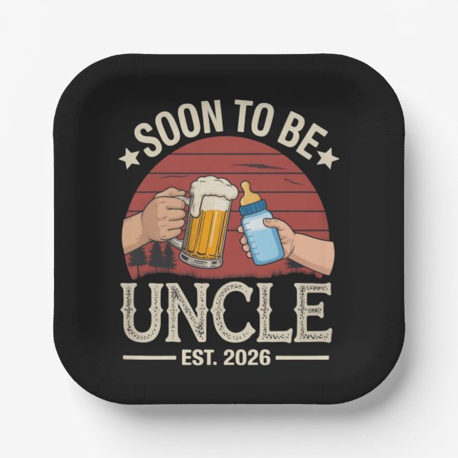 Soon To Be Uncle 2026 Retro Pregnancy Announcement Pappteller (Vorderseite)