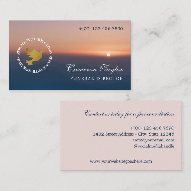 Soothing Sunset Add Logo Funeral Director Visitenkarte (Vorne/Hinten)