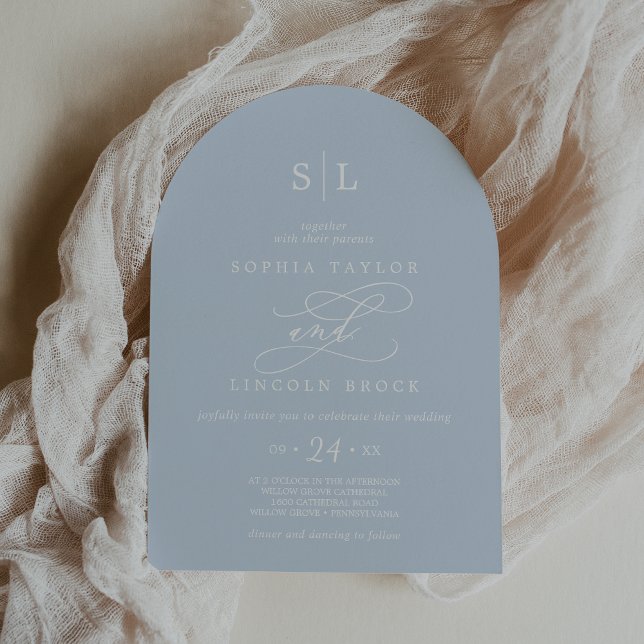 SOPHIA Arch Baby Blue Monogram Classic Wedding Einladung (SOPHIA Arch Baby Blue Monogram Classic Wedding Invitation)