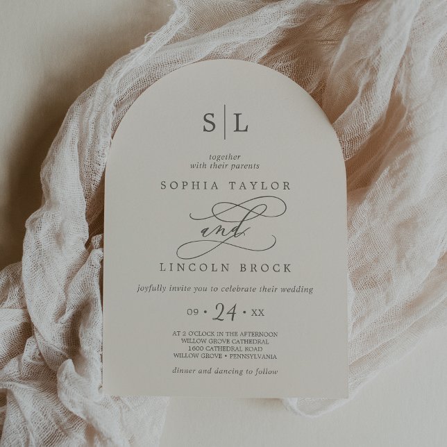 SOPHIA Arch Beige Minimal Chic Feierliche Hochzeit Einladung (SOPHIA Arch Beige Minimal Chic Formal Wedding Invitation)