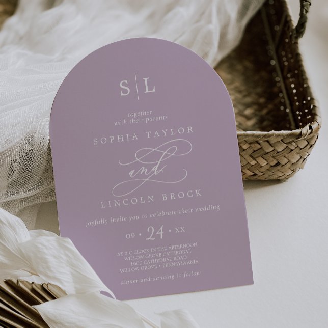 SOPHIA Arch Lilac Klassischer Sommer Lila Hochzeit Einladung (SOPHIA Arch Lilac Classic Summer Purple Wedding Invitation)