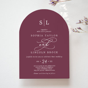 SOPHIA Arch Maroon Red Monogram Herbsthochzeit Einladung