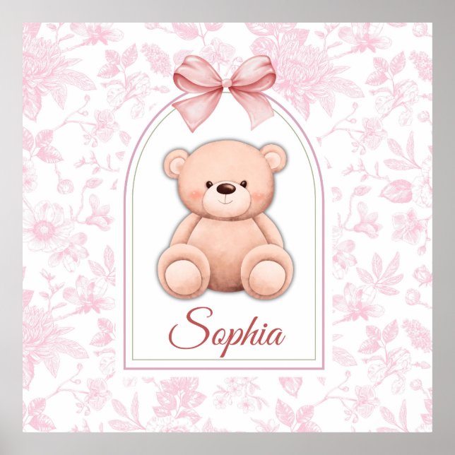 Sophia | Benutzerdefiniertes rosa Teddy-Bär-Kinder Poster (Vorne)