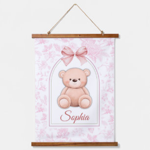 Sophia Benutzerdefiniertes rosa Teddy-Bär-Kinder Wandteppich Mit Holzrahmen