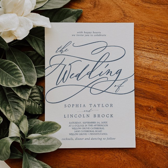 SOPHIA Blue White Moderne Klassische Hochzeit Einladung (SOPHIA Blue White Modern Classic Elegant Wedding Invitation)