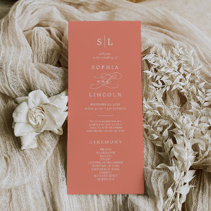 SOPHIA Bright Coral Summer Monogram Wedding Programm