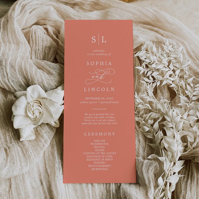 SOPHIA Bright Coral Summer Monogram Wedding Programm (SOPHIA Bright Coral Summer Monogram Wedding Program)