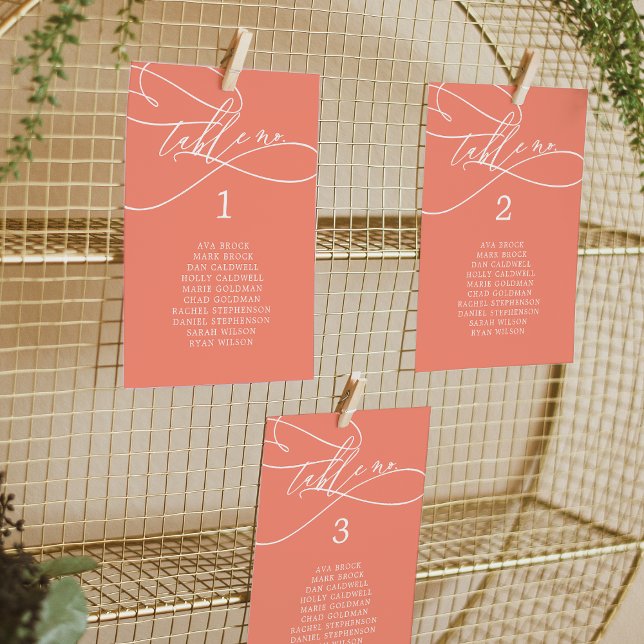 SOPHIA Bright Coral Wedding Seekartenkarte Einladung (SOPHIA Bright Coral Wedding Seating Chart Card)