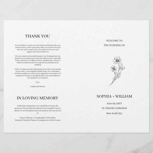 Sophia Elegante Typografie gefaltetes Hochzeitspro (Vorderseite)