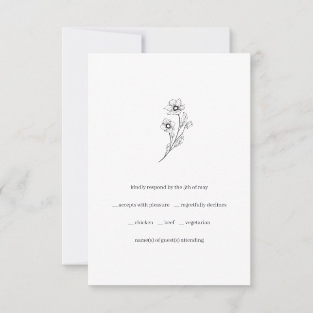 Sophia Minimalistische Schwarz-weiße Mahlzeiten Ho RSVP Karte (Vorderseite)